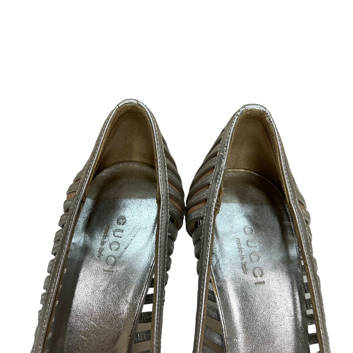 BB837 GUCCI Gucci женский туфли-лодочки 37C примерно 23.5cm серебряный кожа Италия производства 