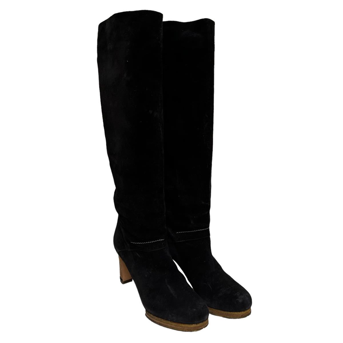BB839 Italy made Chloe Chloe lady's long boots knee high boots 38 approximately 24cm black suede original leather 