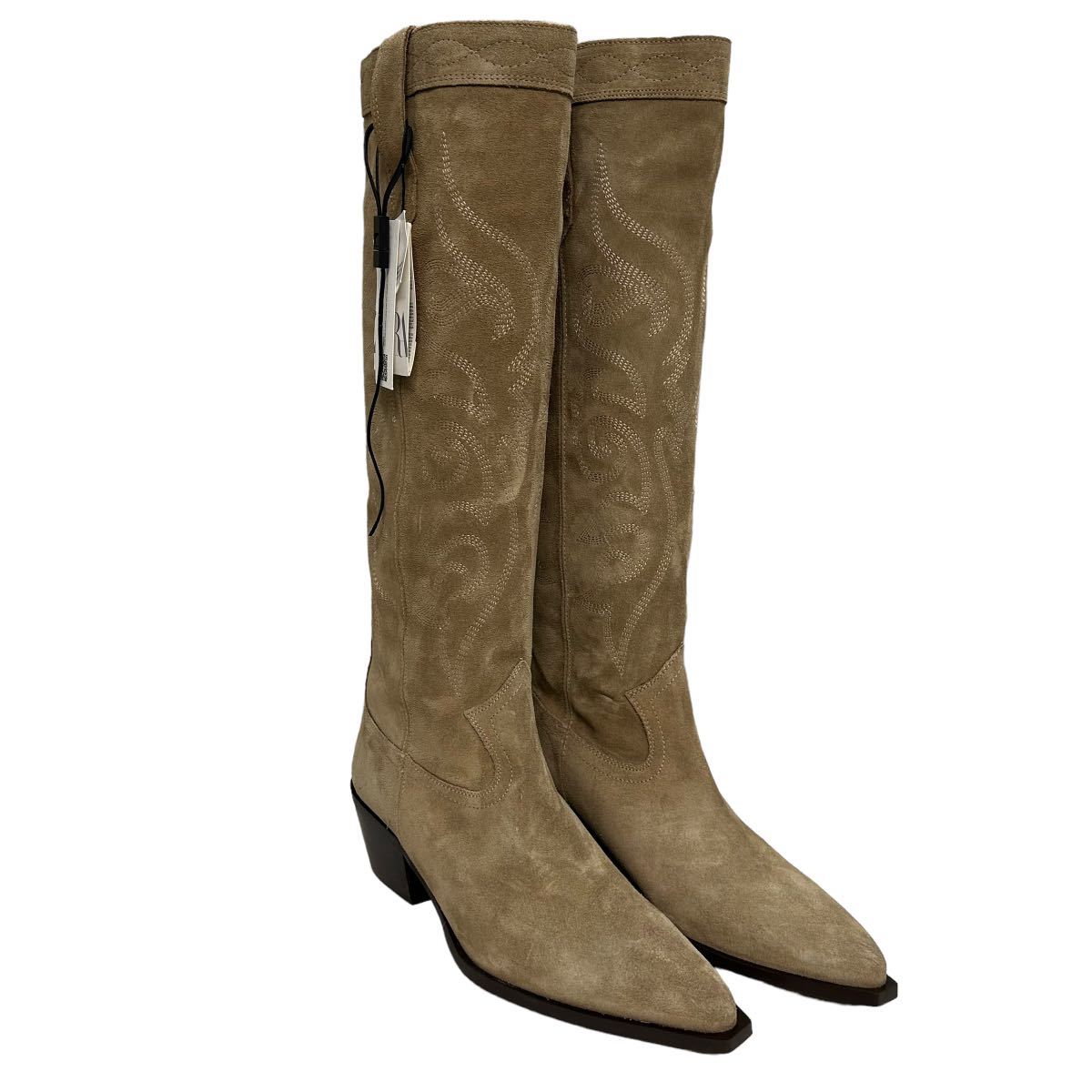 BC099 ZARA Zara lady's long boots 38 approximately 24cm beige suede 