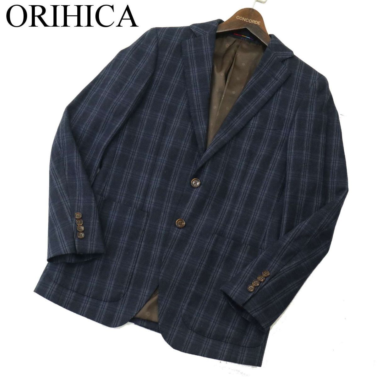 ORIHICA オリヒカ 秋冬 総裏 ウール★ チェック アンコン テーラード ジャケット ブレザー Sz.SS　メンズ ネイビー ビジカジ　A4T00111_1#N_画像1