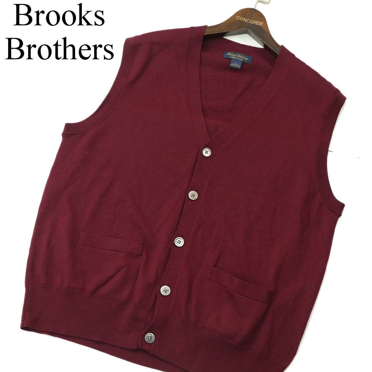 Brooks Brothers ブルックスブラザーズ 秋冬 サクソン ウール100%★ Vネック ニット ベスト Sz.L　メンズ　A4T00107_1#K_画像1