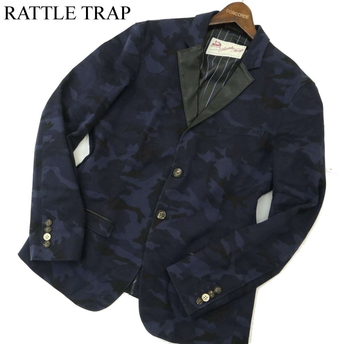 RATTLE TRAP メンズビギ 通年 ラペル切替 迷彩 カモフラ柄★ テーラード ジャケット Sz.LL　メンズ ネイビー 　A4T00429_1#O_画像1