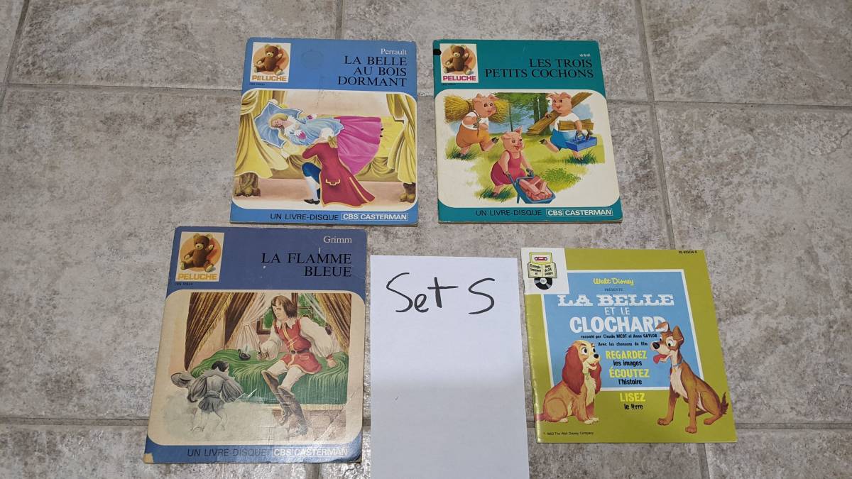 フランス語版　ディズニー　レコード盤＋ストーリー絵本　３枚（冊）＋絵本1冊セット（セットS）_画像1