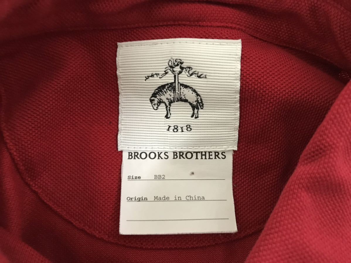 本物ブルックスブラザーズBrooks Brothers コットン長袖ポロシャツメンズサーフアメカジミリタリービジネススーツゴルフ赤レッドBB2M