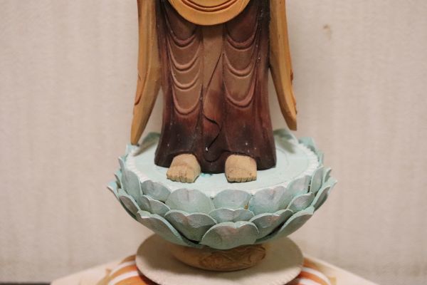 とても綺麗な木彫 彩色の観音菩薩像 仏像 n730_画像5