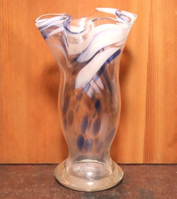 古そうな綺麗なマーブルガラス花瓶 n815_画像3