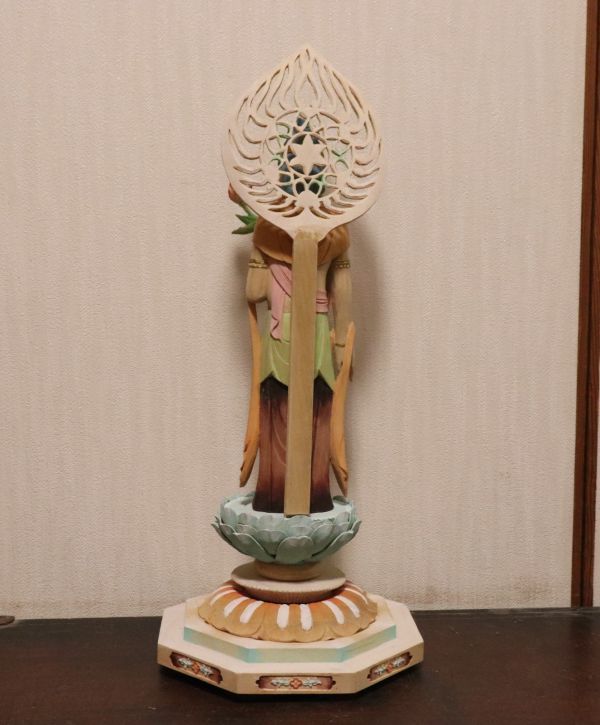 とても綺麗な木彫 彩色の観音菩薩像 仏像 n730_画像8