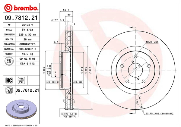 ブレンボ ブレーキディスク フロント左右セット インプレッサ GRB 09.7812.21 brembo BRAKE DISC ブレーキローター ディスクローター_画像2