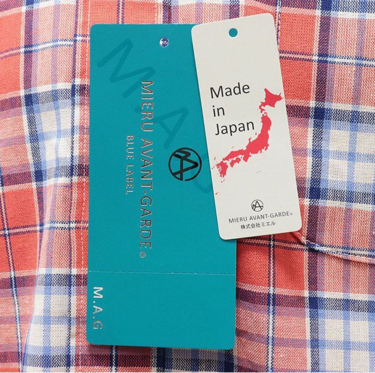 【新品タグ付】MIERU ミエル シャツ 日本製 コットン ワイドカラー チェック柄 レッド Mサイズ