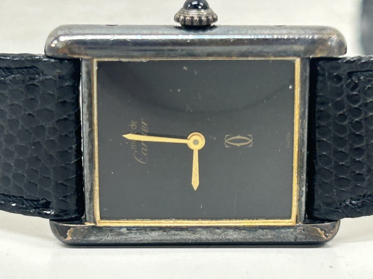 1円~ Cartier カルティエ マストタンク 腕時計 アンティーク SV925 手巻き 不動 黒文字盤 レディース ジャンク 売り切り_画像5
