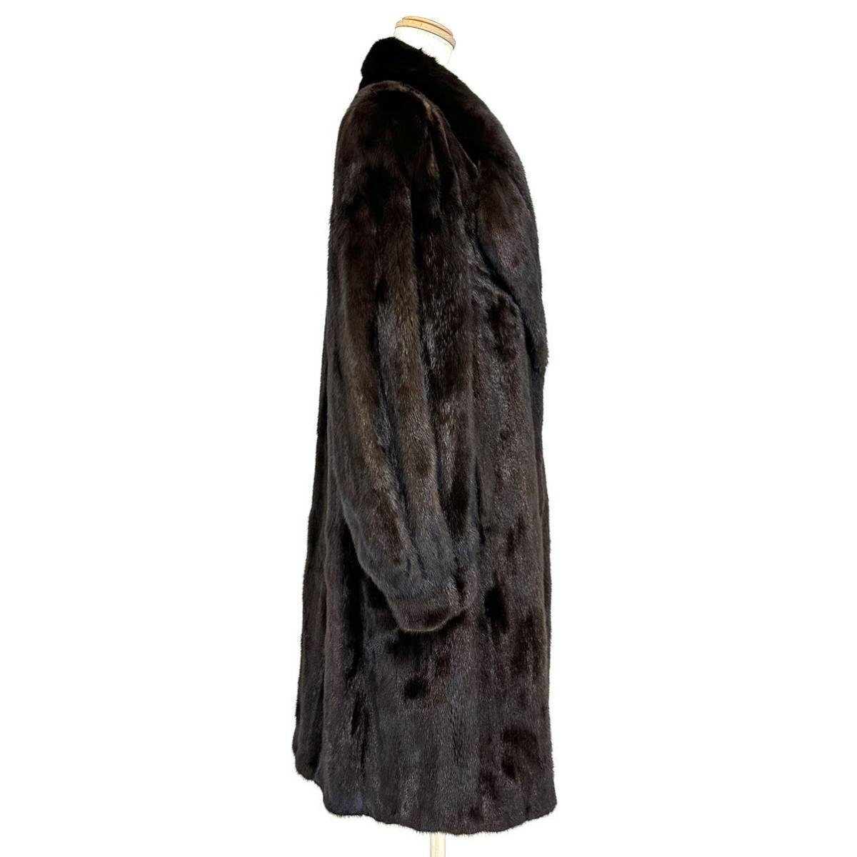 【貂商】h1872ブラックミンク ハーフコート デザインコートセミロング ロングコート ミンクコート 貂皮 mink身丈 約100cm_画像5