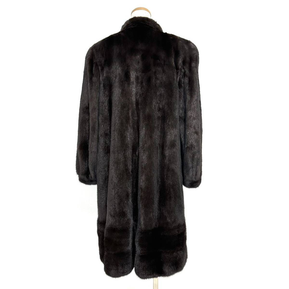 【貂商】h1877 BLACKGLAMA ブラックミンク ハーフコート デザインコート セミロング ロングコート ミンクコート 貂皮 mink身丈 約100cm_画像4