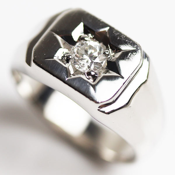 輝く高品質な 20号 ダイヤモンド0.385ct リング・指輪 印台 Pt900プラチナ 19.8g 中古 メンズ プラチナ