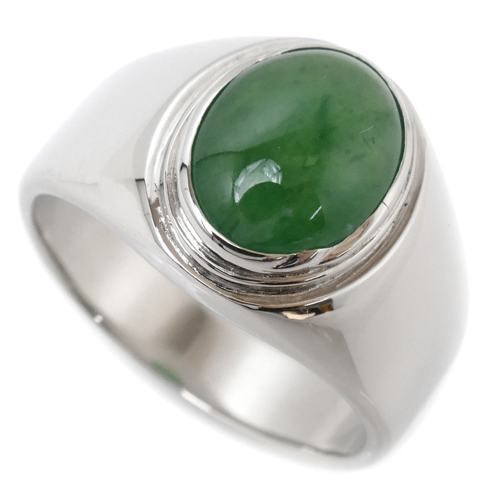新しいスタイル Pt900プラチナ リング・指輪 ジェダイト4.30ct 21号 19.4g メンズ 中古 美品 プラチナ