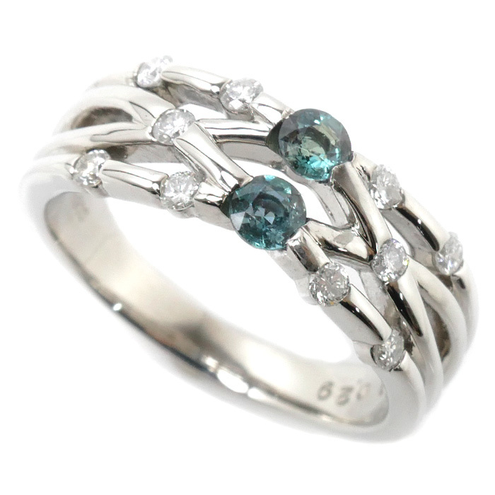 【値下げ】 Pt900プラチナ リング・指輪 美品 中古 7.6g 14号 アレキサンドライト0.31ct ダイヤモンド0.29ct アレキサンドライト