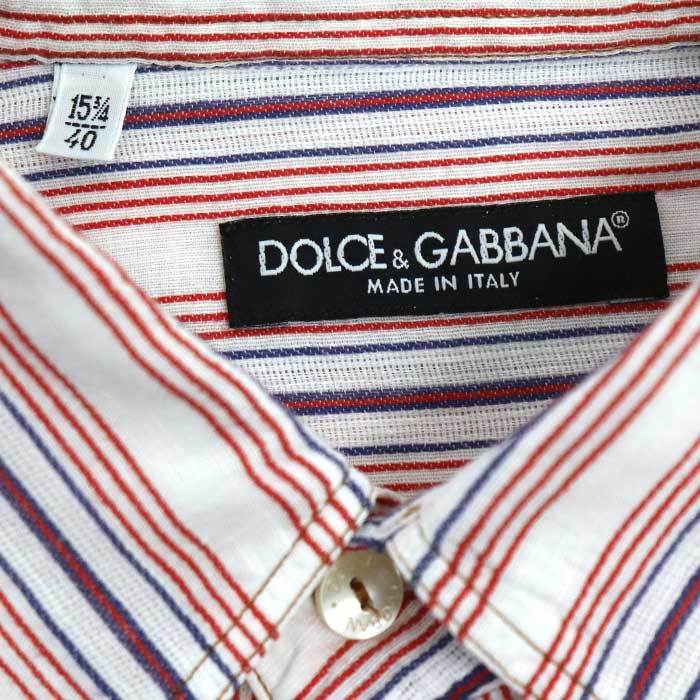 DOLCE&GABBANA ドルチェアンドガッバーナ ストライプ 長袖シャツ レッド マルチ 65106T 40 メンズ 中古_画像8