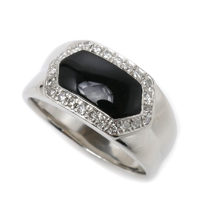 【正規品質保証】 Pt900プラチナ リング・指輪 美品 中古 メンズ 17.0g 24号 ダイヤモンド0.34ct オニキス プラチナ
