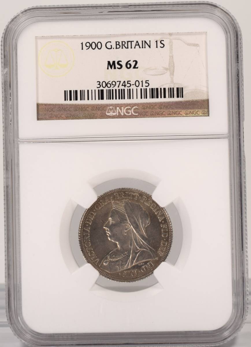 【ヤフオク初★希少品】1900年 イギリス 1シリング 銀貨 NGC MS62 ヴィクトリア女王 ベールヘッド アンティークコイン シルバーの画像2