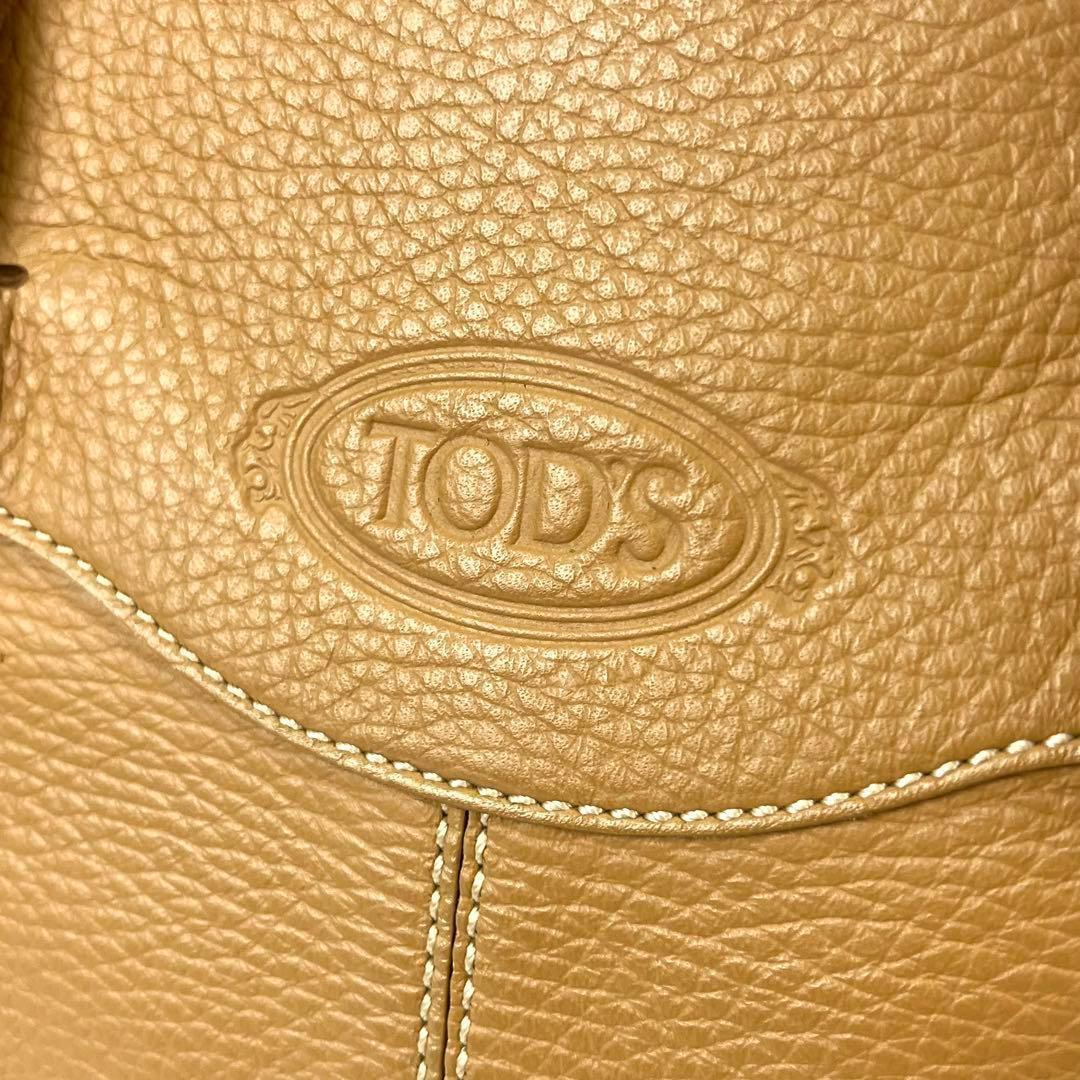 1円 美品 TOD’S トッズ モカシーノ レザー トートバッグ ハンドバッグ ロゴ型押し シボ革 キャメル 保存袋付 A4収納 レディース 肩掛け可_画像9