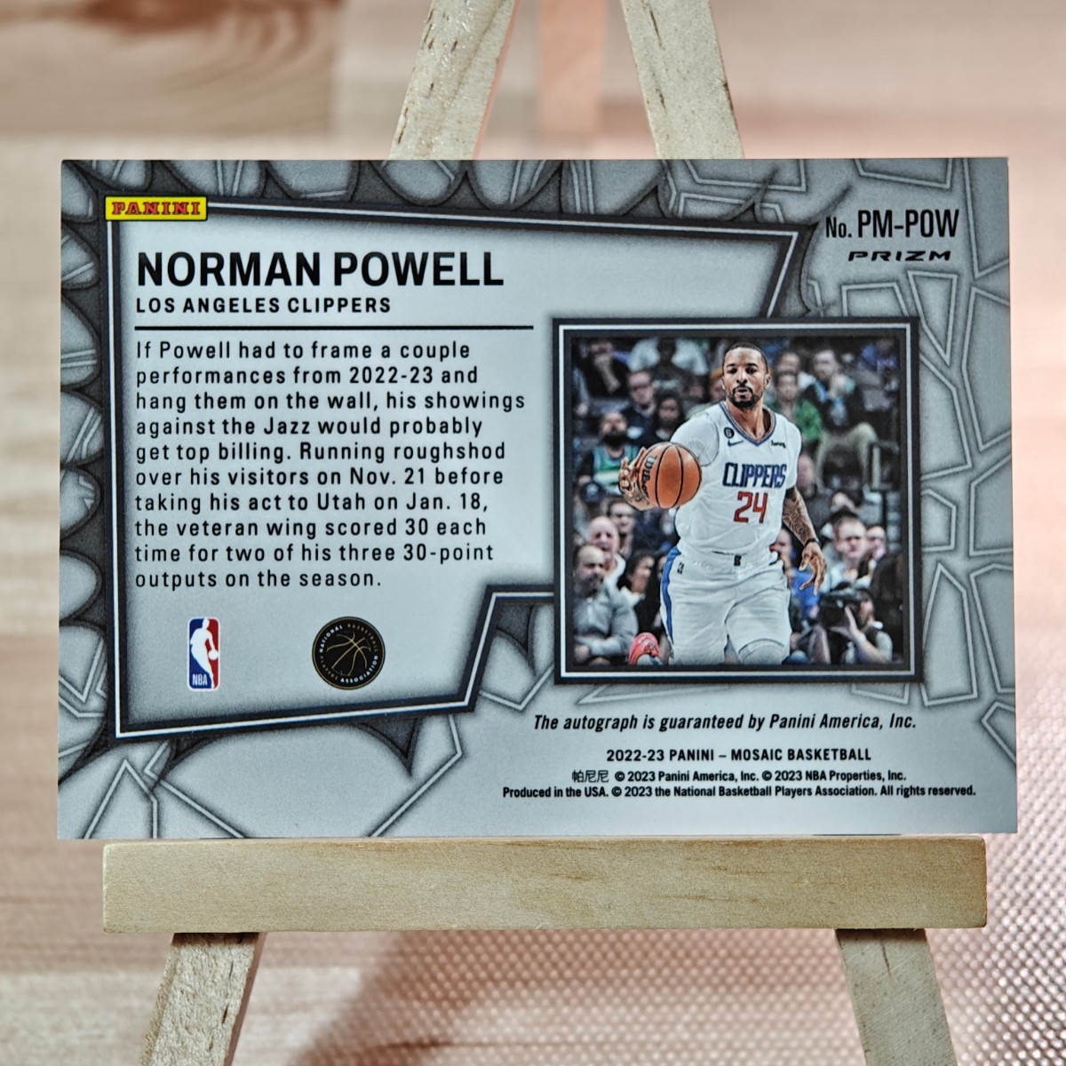 ノーマン・パウエル 2022-23 Panini MOSAIC Pictographs Norman Powell Auto 直筆サインカード ロサンゼルス・クリッパーズ_画像2