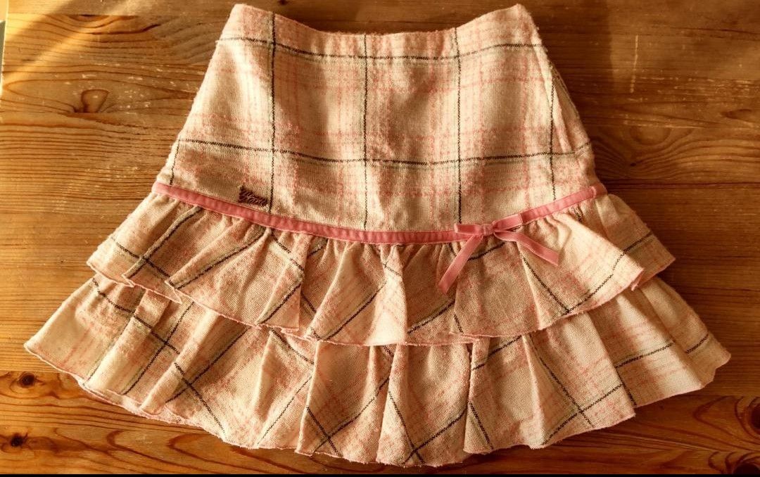 140　ウール　毛65％　スカート　ピンク系 日本製メゾピアノmezzopiano  ティアードスカート