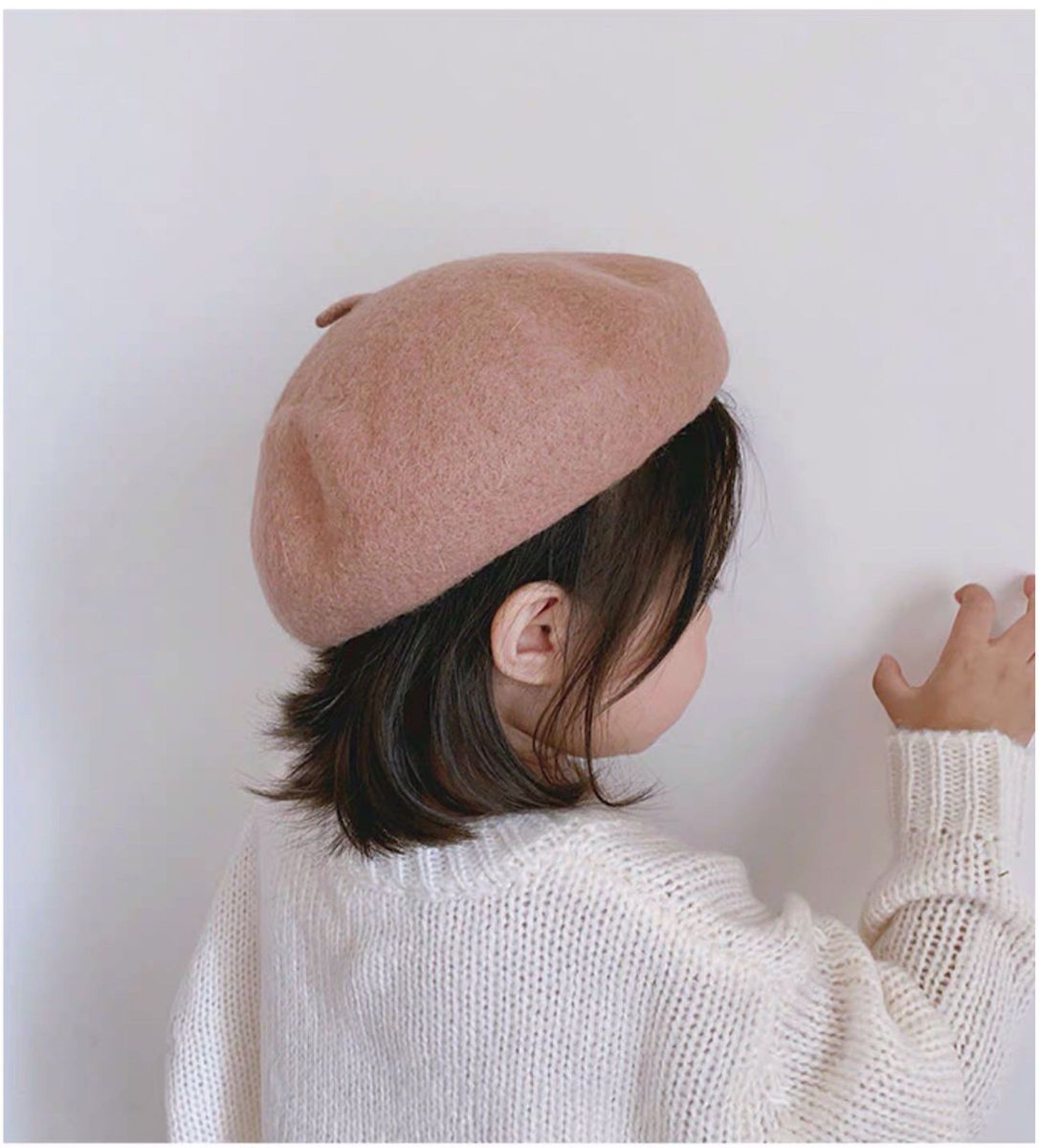 韓国風　キッズ/ベビー  ウールベレー帽 ハット キャップ　キャラメル