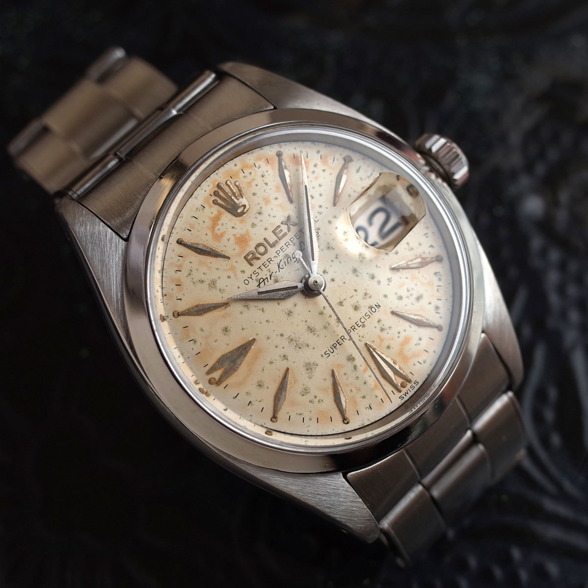 ロレックス 5700 エアキングデイト スーパープレシジョン 1960年 SS リベットブレス メンズ 腕時計 ROLEX アンティーク OH済1年保証_画像4