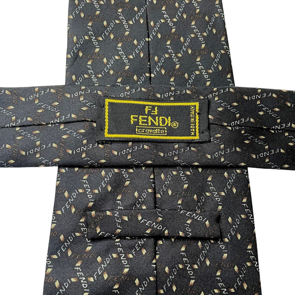 【美品】フェンディ　FENDI総柄　ブラック　イタリア製シルクネクタイ