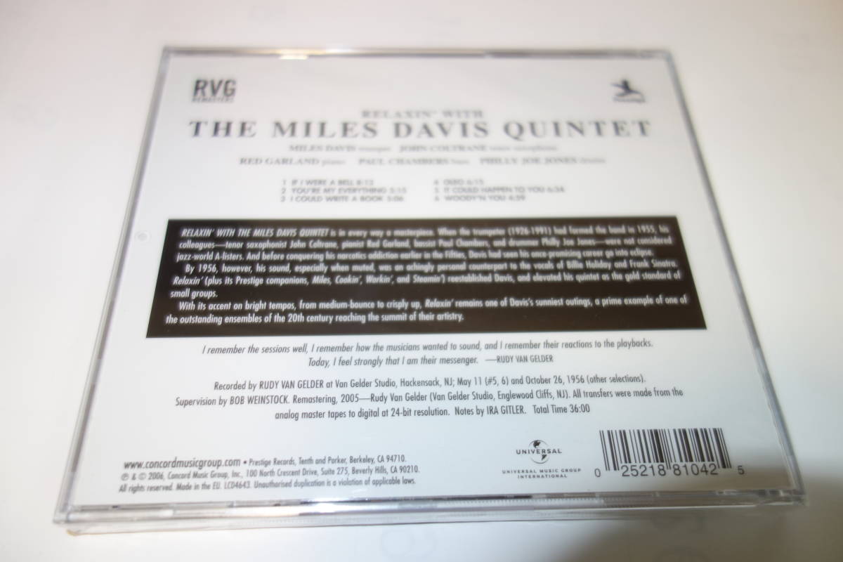 新品・未開封★送料無料★Miles Davis(マイルス・デイビス)/Relaxin With the Miles Davis Quintet(リラクシン) リマスターCD_画像2