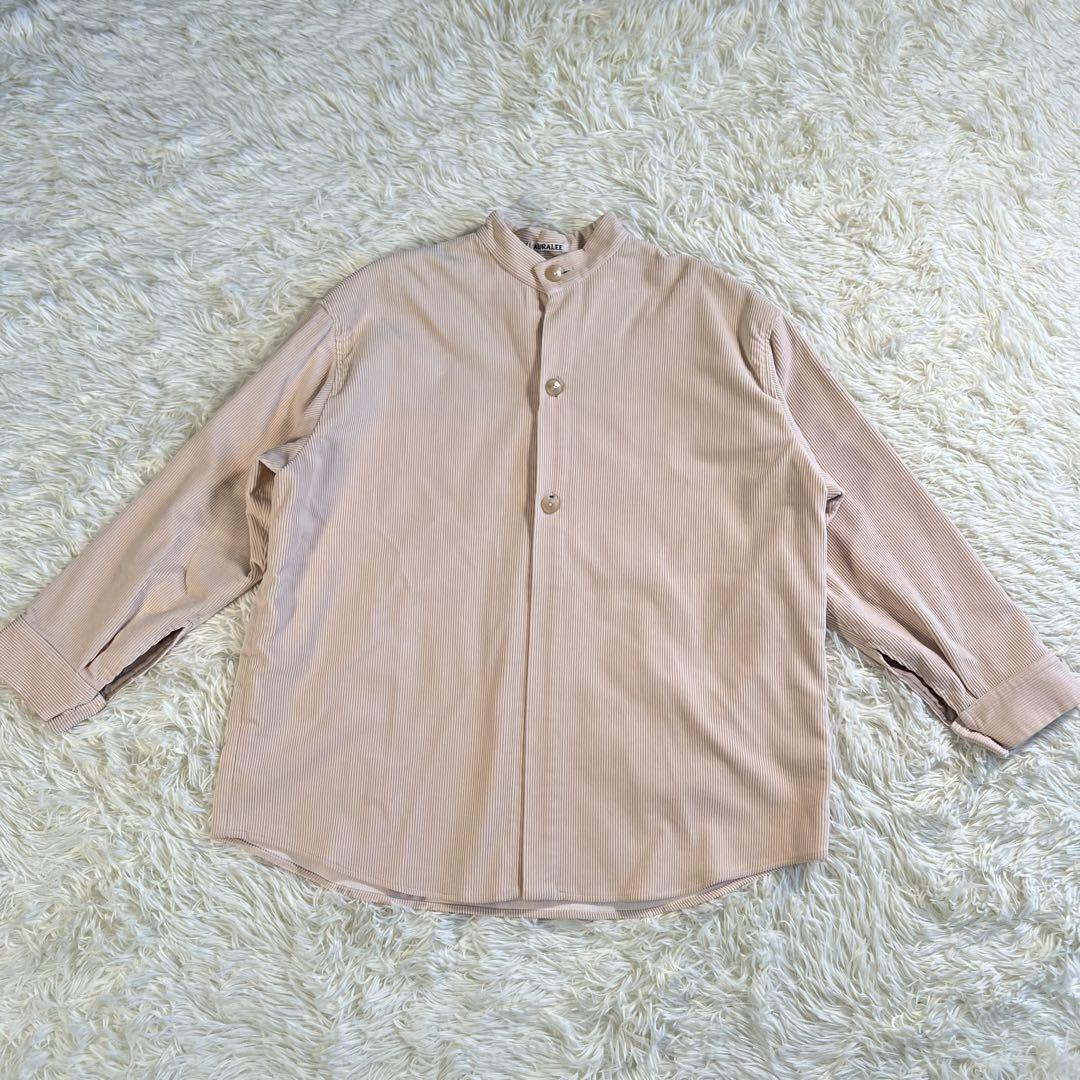 AURALEE オーラリー コーデュロイシャツ Washed Shankar Wide Corduroy Over Shirts バンドカラー スタンドカラー ベージュ 1_画像2