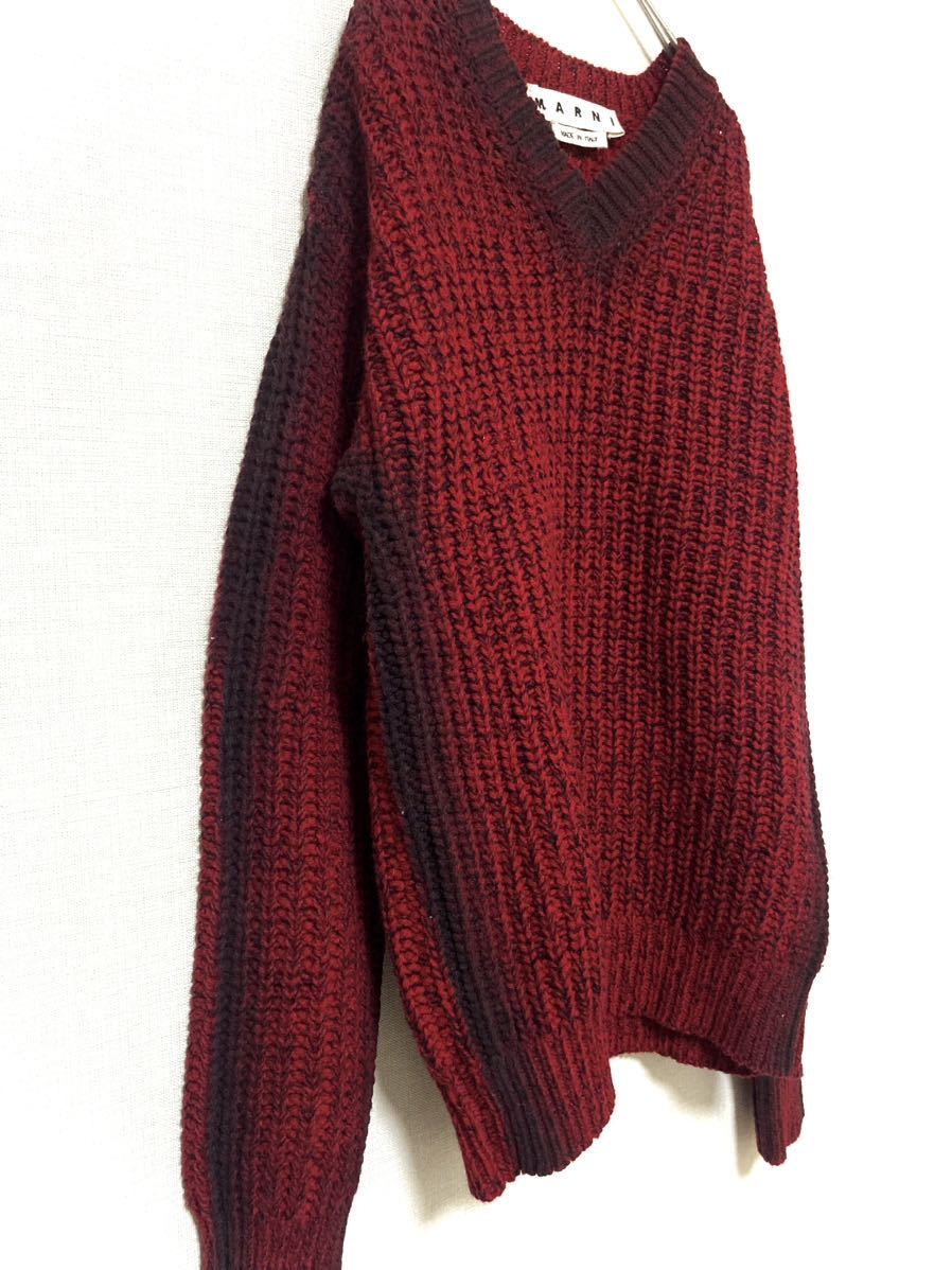  Marni marni шерсть v шея вязаный свитер мужской спрей дизайн 46 красный длинный рукав тянуть over tops градация 