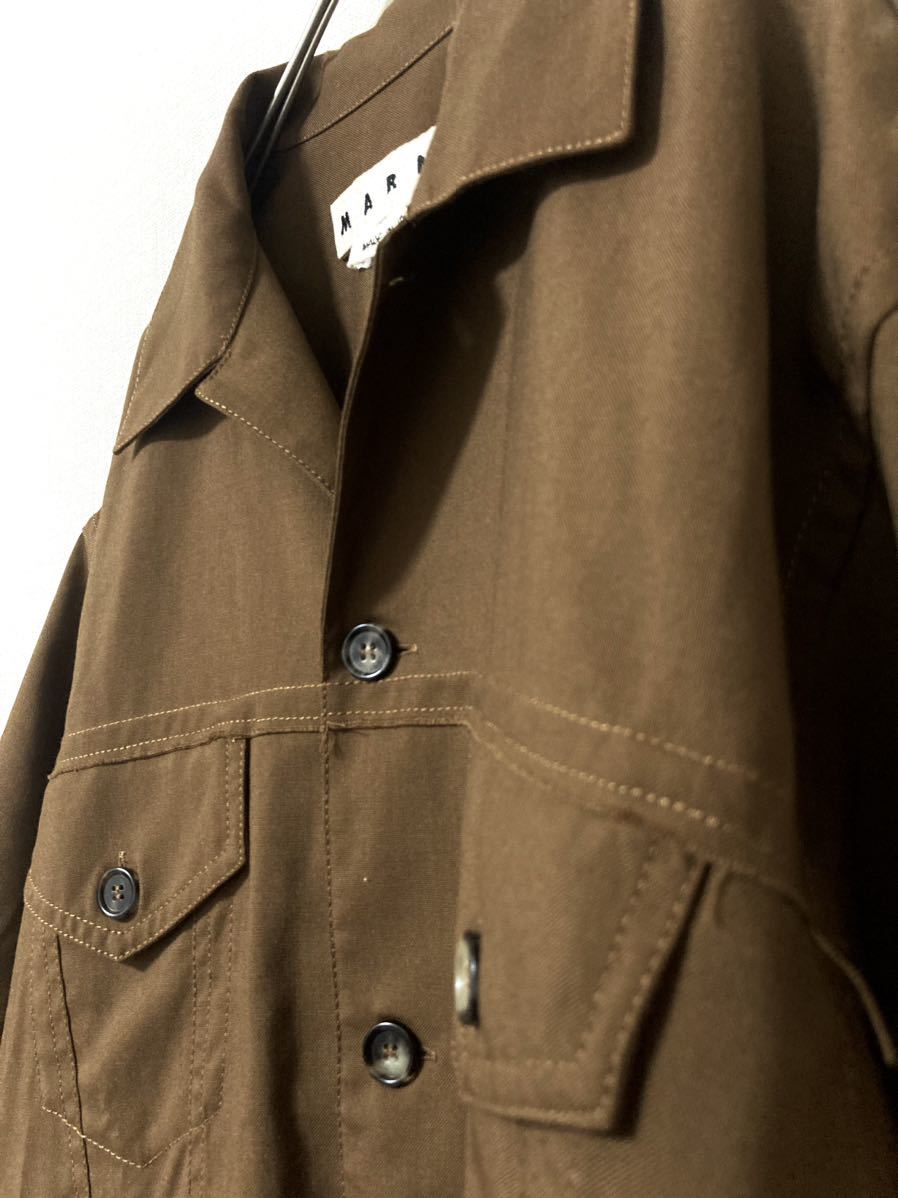 マルニ　marni トロピカルウール　オープンカラー　半袖　シャツ　メンズ　カットオフ　46 ダメージ　ブラウン　茶色　トップス
