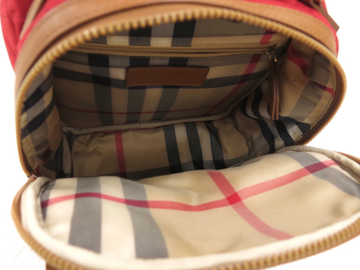 ◆超美品◆BURBERRY バーバリー◆内ノバチェック◆ナイロン カーフ レザー 本革◆リュック サック◆赤 茶色 G金具◆キルティング◆A3590_画像9