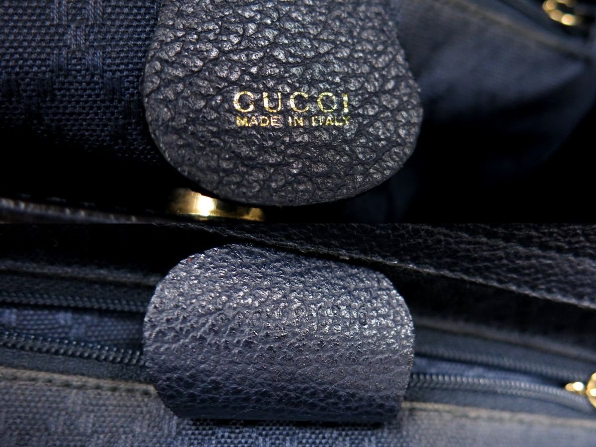 ●美品●GUCCI オールド グッチ●バンブー●スエード カーフ レザー 本革●2way ショルダー ハンド バッグ●黒 ネイビー●G金具●Js43615_画像9