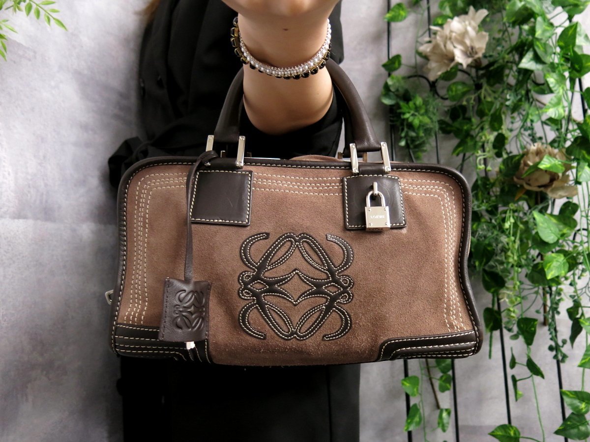 【極上美品・状態感少ない✨】ロエベ アマソナ 28 スエード ハンドバッグ 美品】LOEWE ロエベ アマソナ28 スエード ハンドバッグ