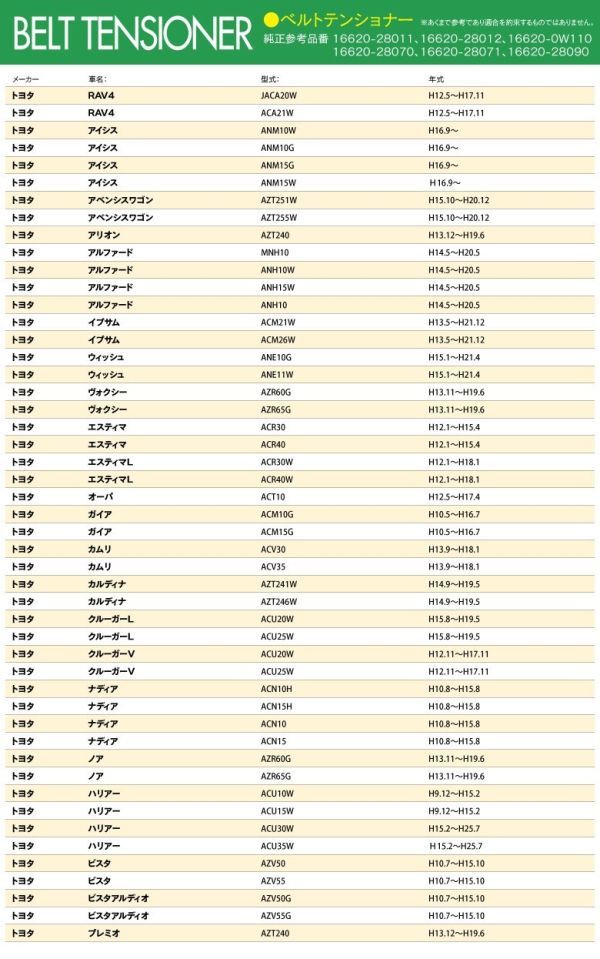 A047 ヴォクシー AZR60G/65G H13.11~H19.6 純正品番 16620-28012 16620-28090 16620-28070 ベルト オート テンショナー 0G_画像5