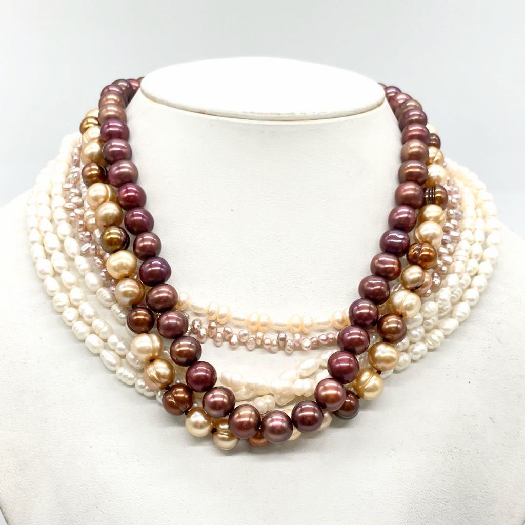 ■淡水パールネックレス5点おまとめ■j 約183.5g 真珠 ケシ バロック ベビー パール pearl Pearl necklace jewelry silver DA0_画像2