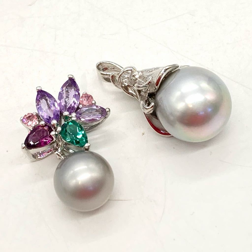 ■南洋黒蝶真珠ペンダントトップ 5点おまとめ■j重量約28g 黒真珠 pearl necklace pendant jewelry accessory silver CE0_画像3