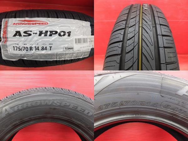 中古ホイール 新品夏タイヤ セット 22年製 アロースピード 175/70R14 社外アルミ EX 14インチ 5.5J シエンタ ポルテ アレックスなどに_画像2