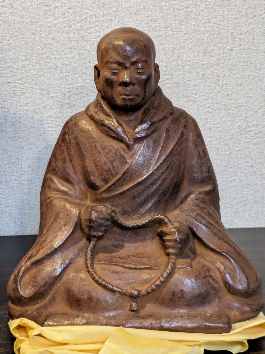ブロンズ？ 作者不明　仏教美術　親鸞聖人　人物像 ブロンズ像 オブジェ 置物　Y651_画像2