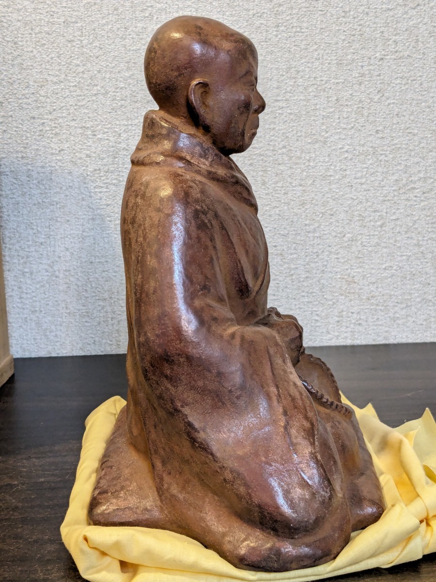 ブロンズ？ 作者不明　仏教美術　親鸞聖人　人物像 ブロンズ像 オブジェ 置物　Y651_画像3