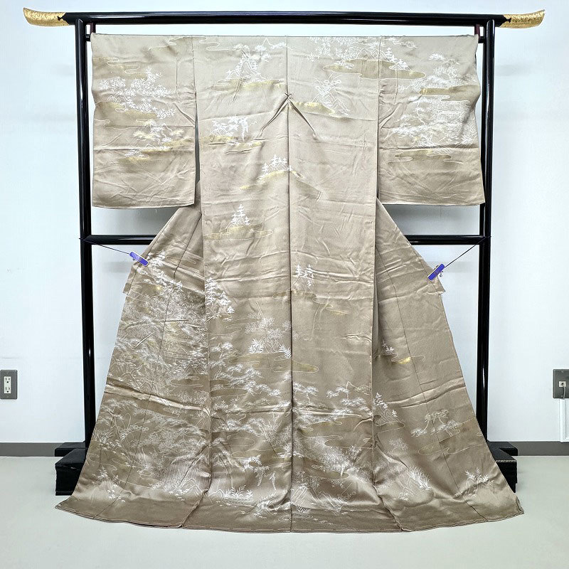 2312A-2424●関着/訪問着/刺繍/風景模様/リメイク・材料等に/新品/未仕立て/正絹/絵羽/(梱包サイズ：80)