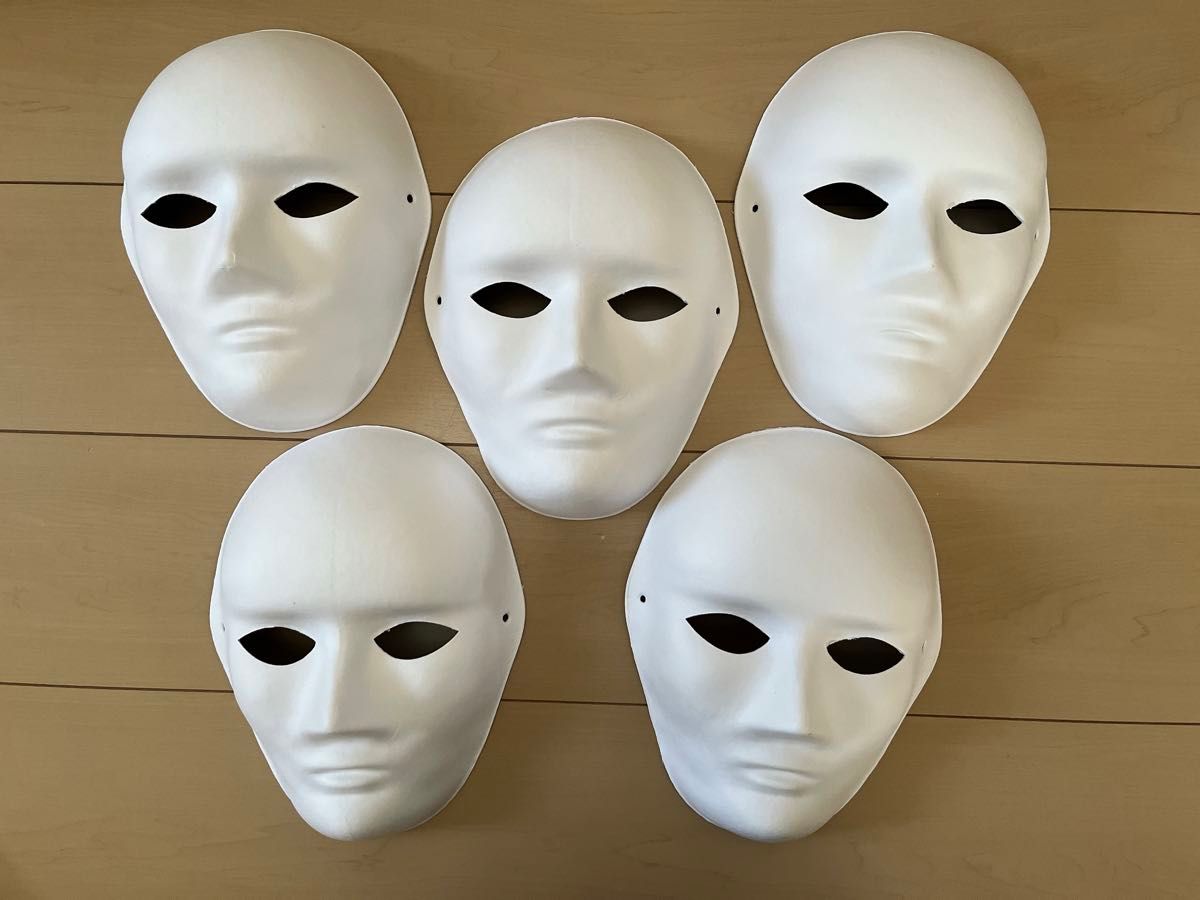 自分でお面作り 無地 男面 白 塗り絵 紙パルプ製 DIY用 マスク 5枚セット タトゥーシール2枚付き！