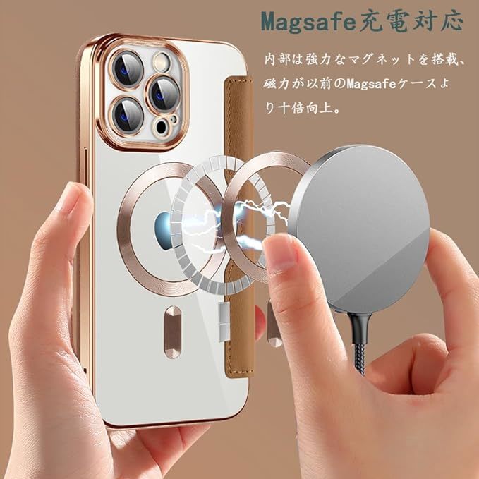 即決iPhone 12 pro クリアケース アイフォン12 プロ レザーケース iPhone 12 pro カバー 透明 MagSafe充電 手帳型 ブラウン_画像6