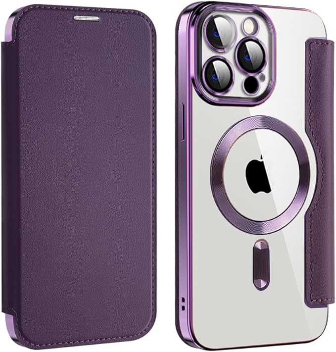 iPhone 14 pro キルティングケース アイフォン14 プロ　クリア レザーケース iPhone14 pro カバー カード収納 MagSafe充電 手帳型 パープル