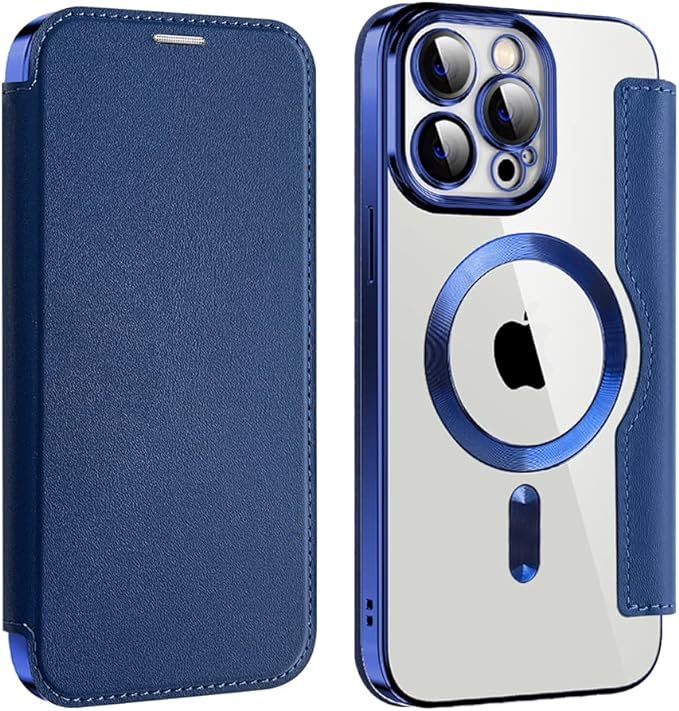 iPhone 14 pro レザーケース アイフォン14 プロ　クリアケース iPhone14 pro カバー 透明 カード収納 MagSafe充電 手帳型 ブルー_画像8