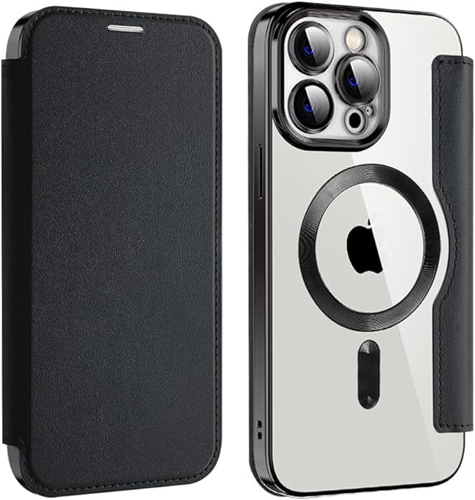 iPhone 15 pro max クリアケース アイフォン15 プロ マックス レザーケース iPhone 15 pro max カバー 透明 MagSafe充電 手帳型 ブラック_画像7