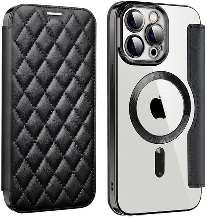 iPhone 12Pro キルティングケース アイフォン12 プロ クリアケース iPhone 12Pro カバー MagSafe充電 手帳型ブラック_画像7