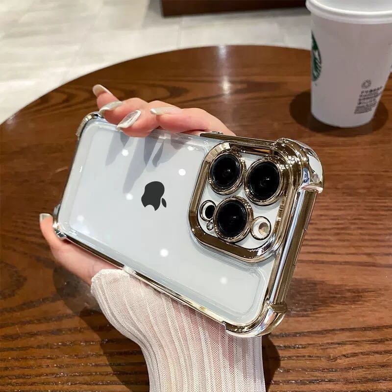 即決iPhone 15 pro クリアケース アイフォン15 プロ ケース iPhone 15 pro カバー 透明 メッキ加工 耐衝撃 レンズ保護