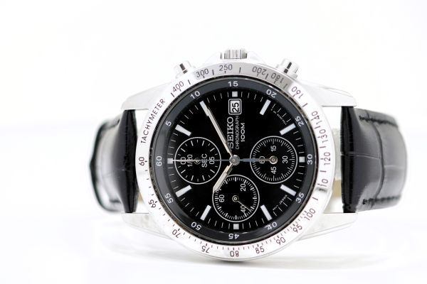 159　SEIKO CHRONOGRAPH 100M QZ　　7T92-0DW0　　セイコー クロノグラフ ブラック文字盤 クォーツ メンズ 腕時計_画像1